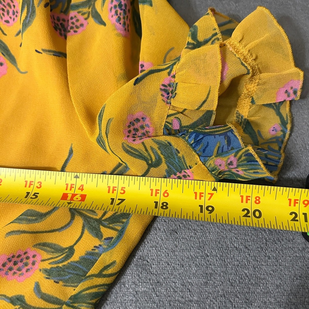 Madewell Dress Womens 6 Yellow Floral V-Neck Flutter Sleeve Elastic Waist Mini - Picture 6 of 10